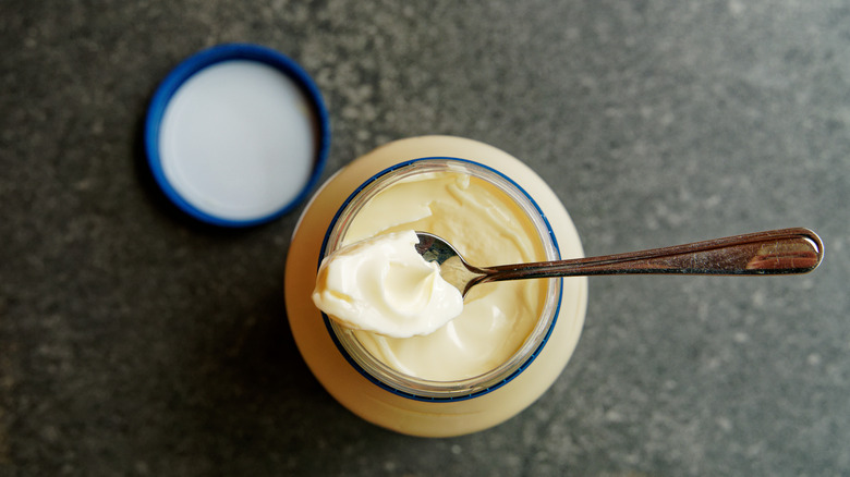 Open jar of mayonnaise