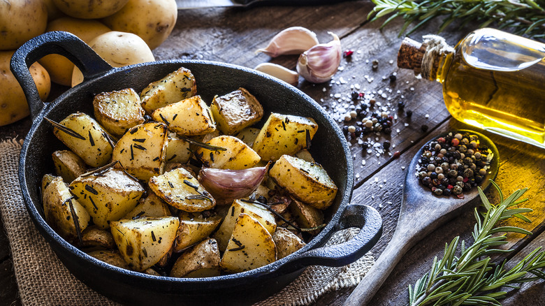 Roasted potatoes in cast iron