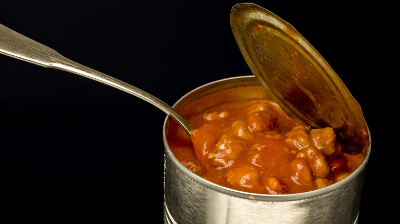 canned chili with spoon