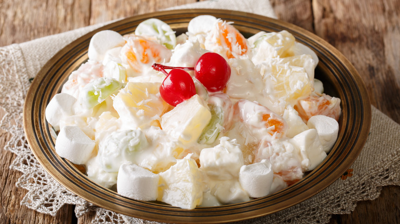 ambrosia salad with cherries on top