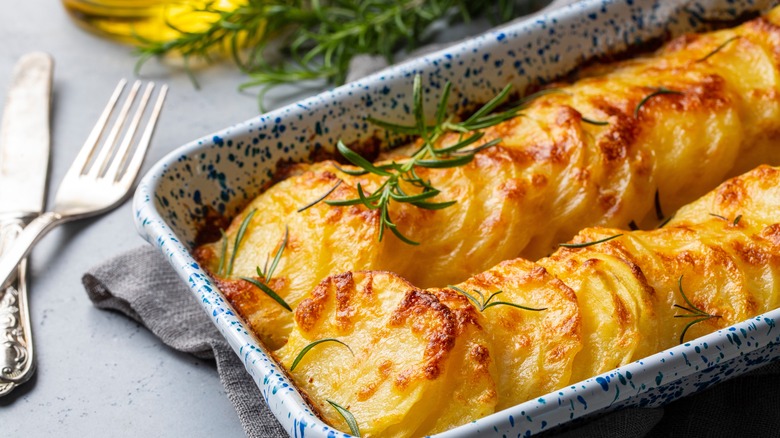 tray of roasted potato gratin