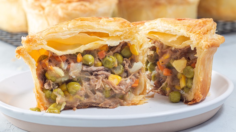 Cut open beef pot pie