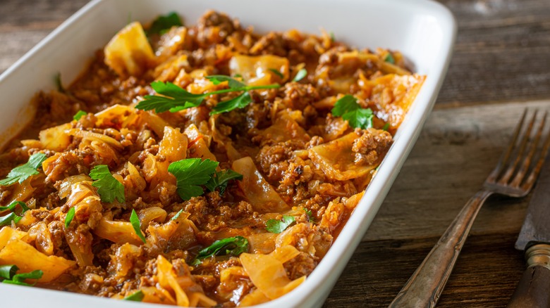 Beef casserole in baking pan