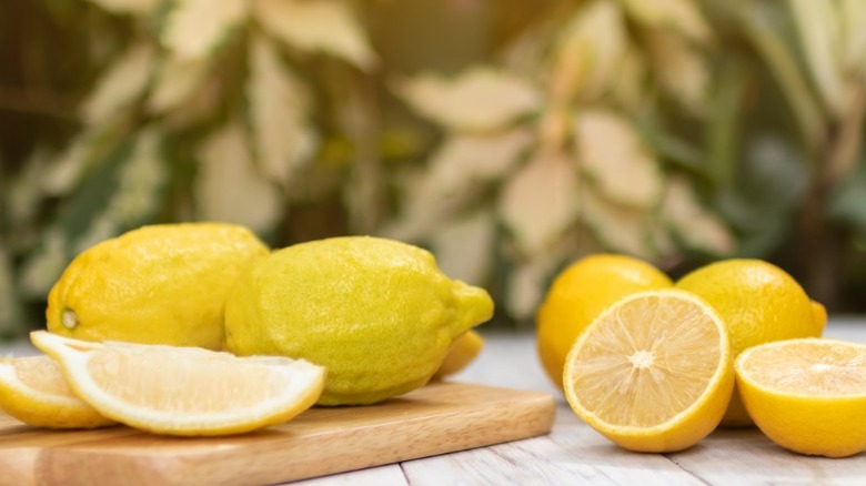 Lisbon lemons on cutting board