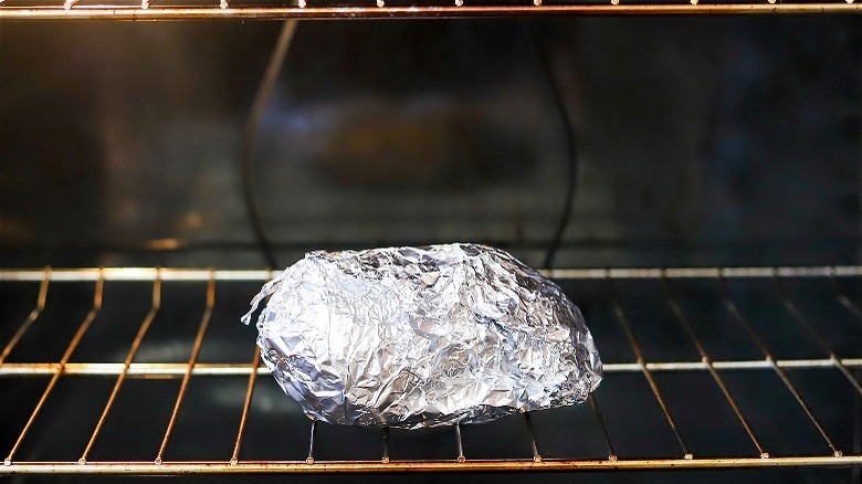 baked potato in aluminum foil