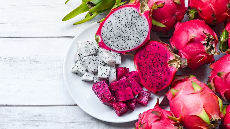 pink and purple dragon fruit