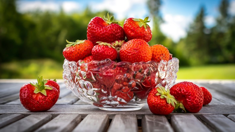 bowl of strawberries in summer