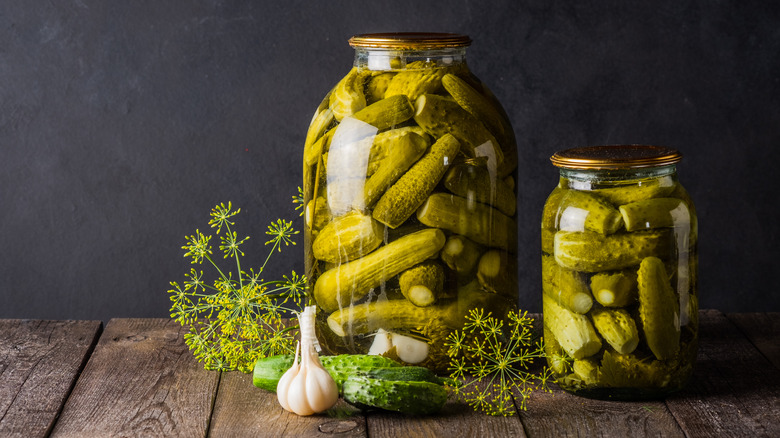 Pickled cucumber in jars