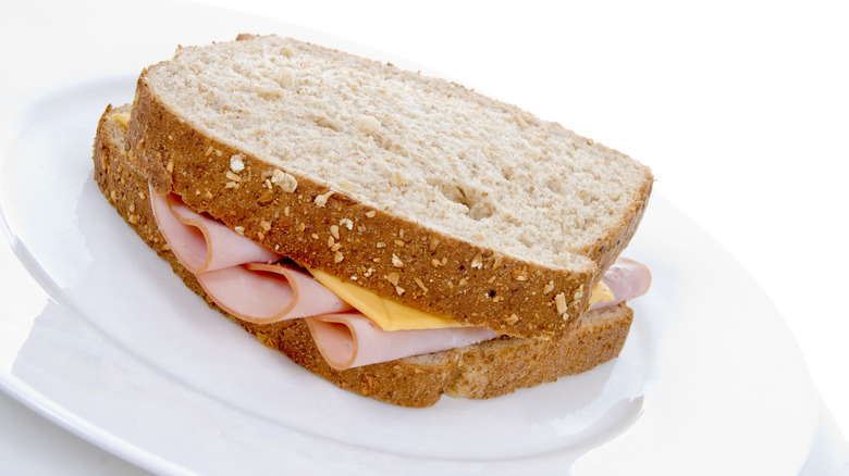 Ham and cheese on whole wheat bread