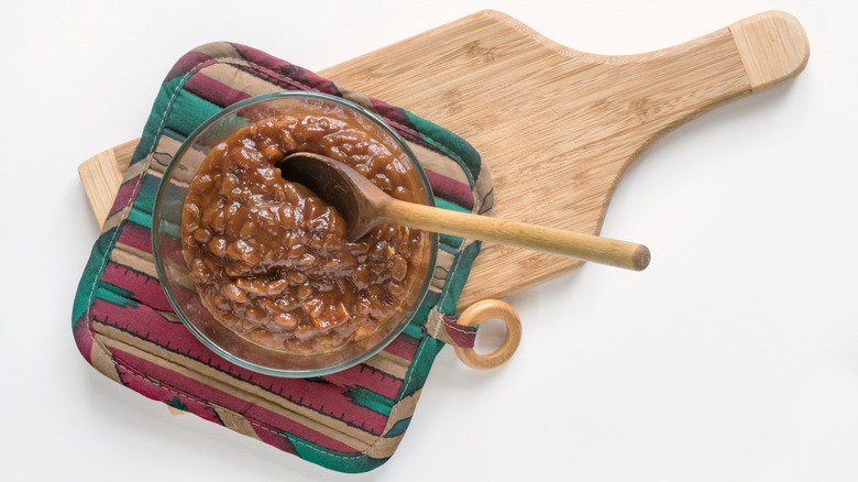 Boston baked beans in bowl