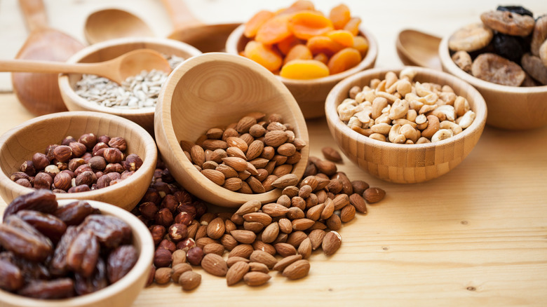 bowls of nuts and fruit