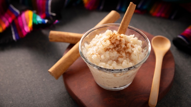 rice pudding in glass bowl