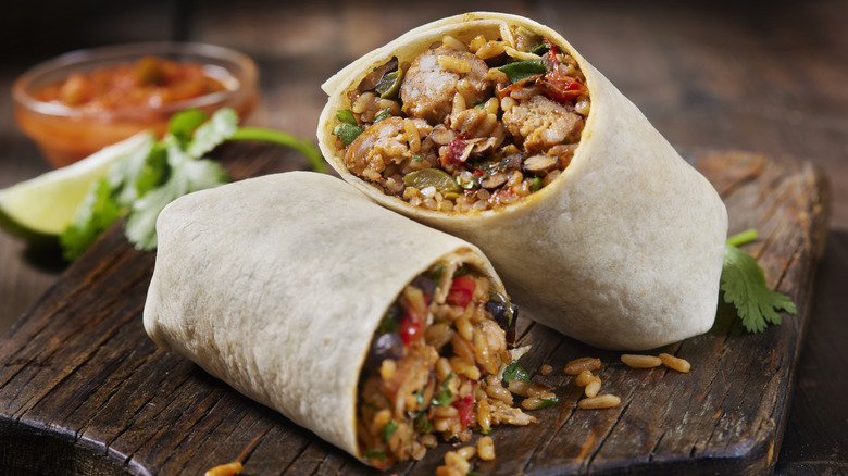 burrito with rice and chicken