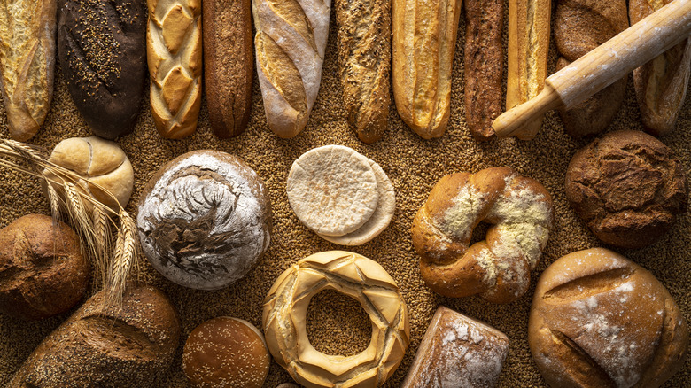 Assorted breads at a bakery