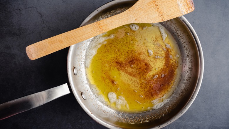 browned butter in steel pan