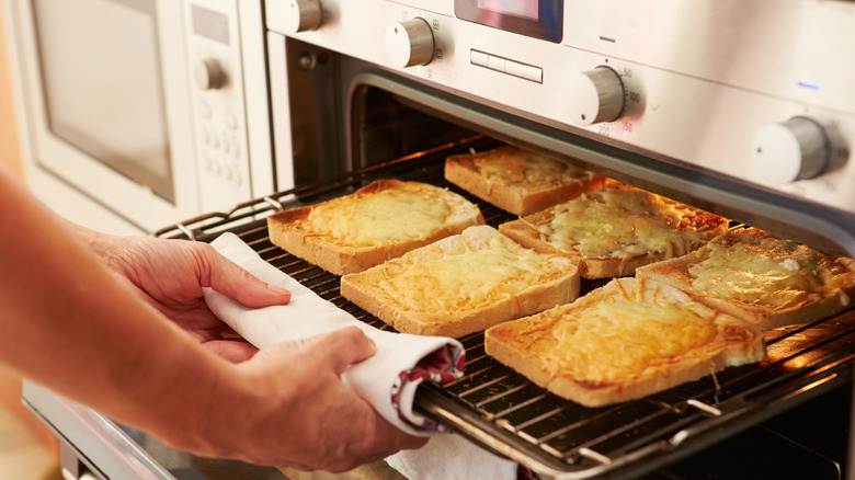 Cheese toast slices in oven