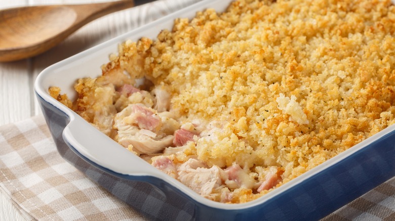 meat casserole in baking dish