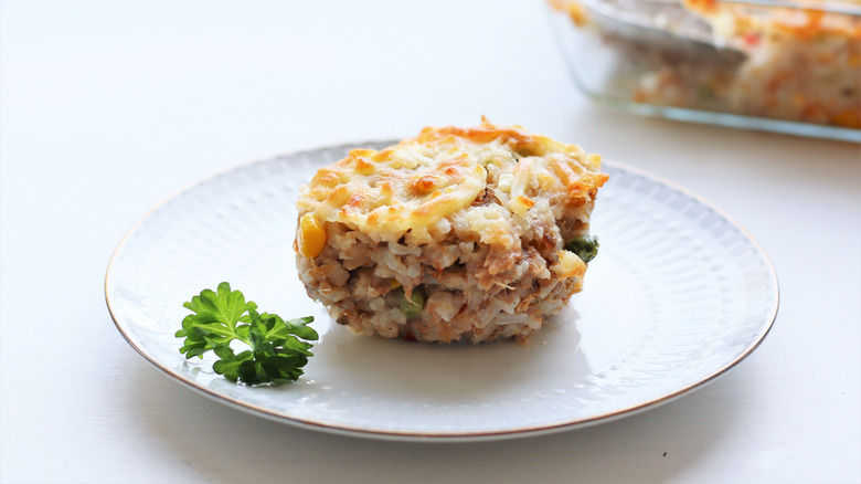 tuna rice casserole on plate