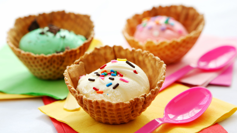 ice cream in waffle bowls