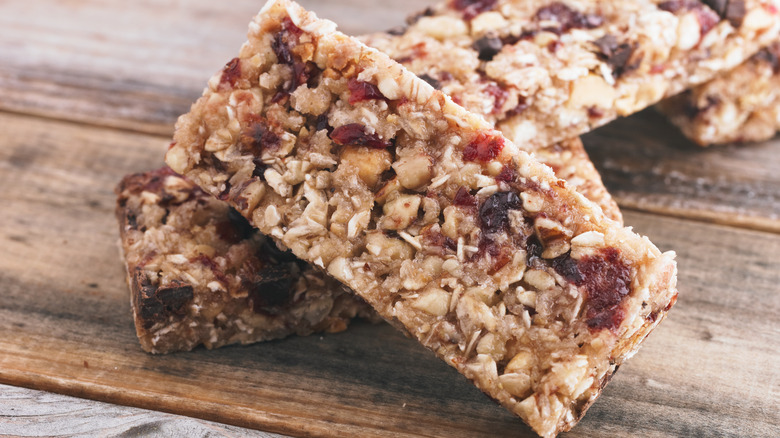 Energy bars on cutting board