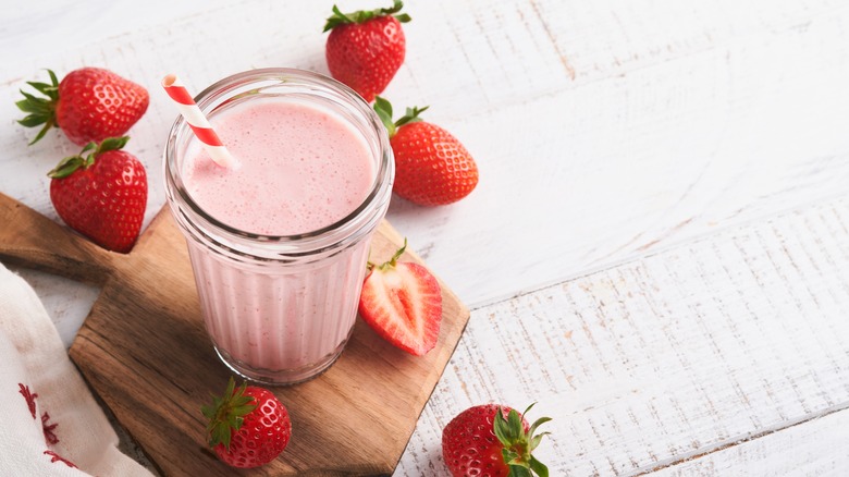 strawberry milkshake with strawberries