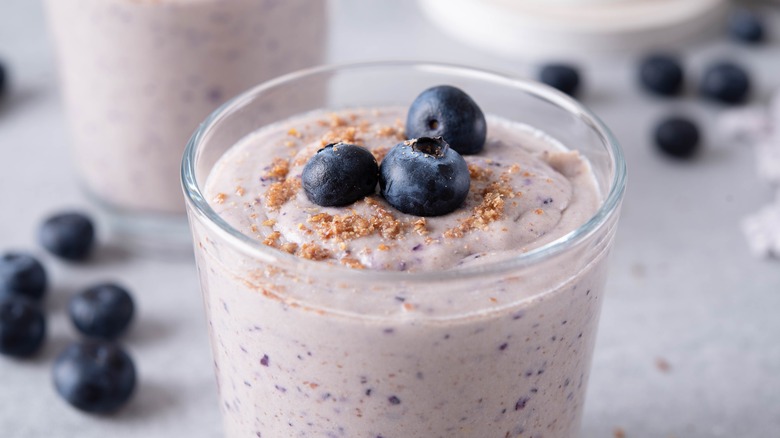 Blueberry flaxseed smoothie in glass