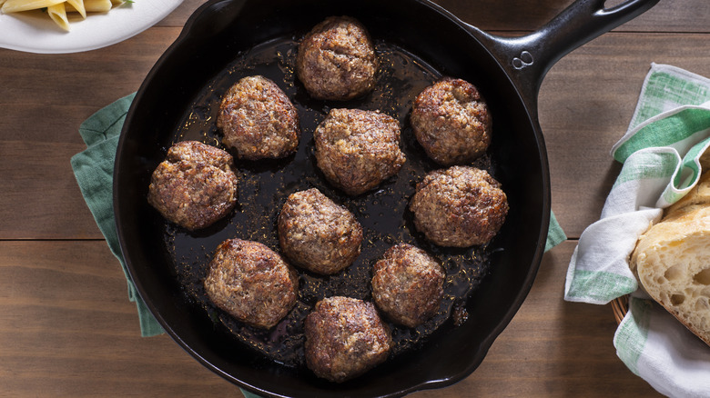 Meatballs in cast iron skillet