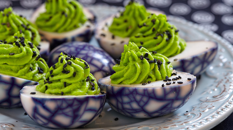 plate of wasabi deviled eggs