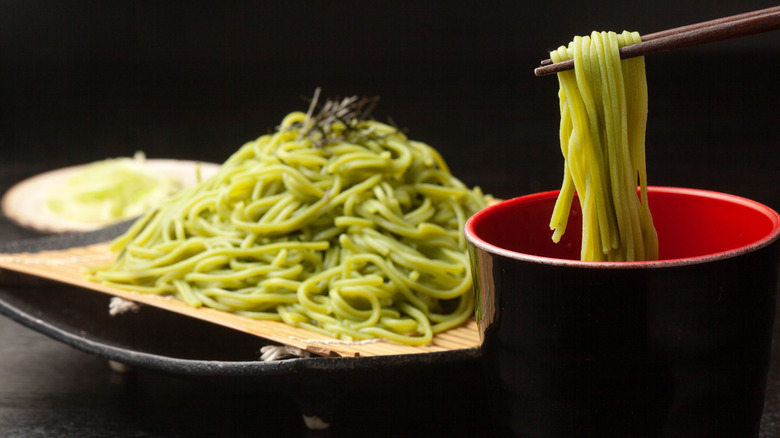 plate and bowl of wasabi noodles