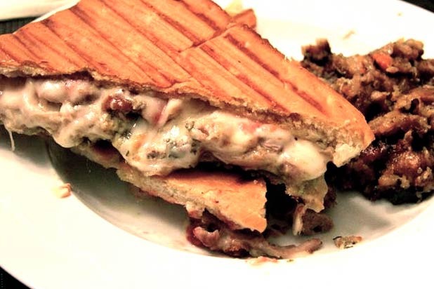 Turkey Pesto Asiago Panini with Cranberry Served with Pan-Fied Stuffing Recipe