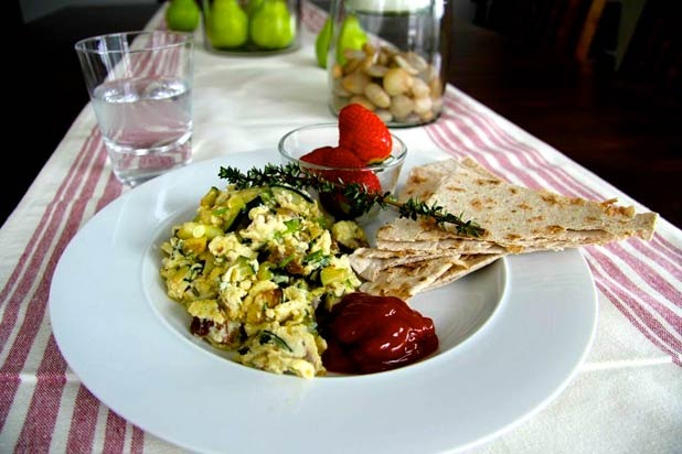 Turkey Zucchini Scramble with Fresh Herbs and Crispy Lavash Recipe