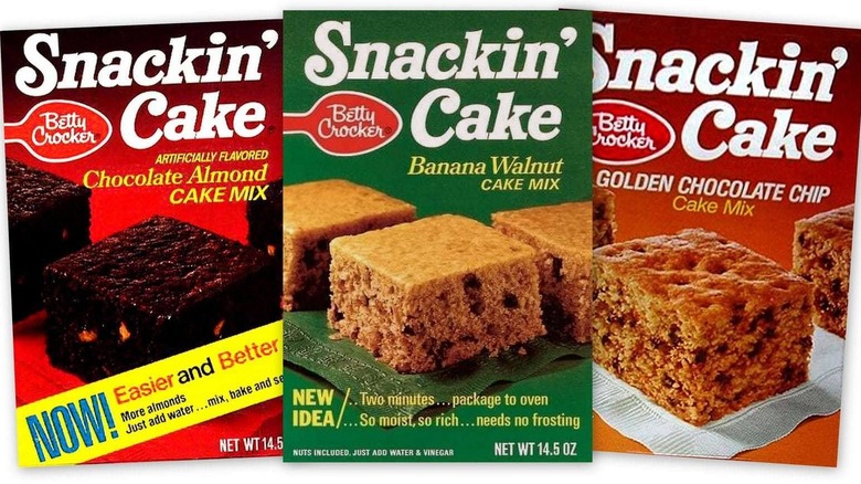 three Snackin' Cake mixes