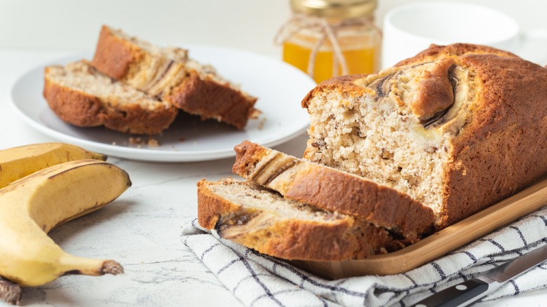 sliced banana bread with bananas