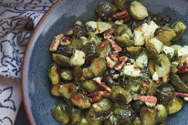 Roasted Brussels Sprouts with Toasted Pecans and Avocado Recipe