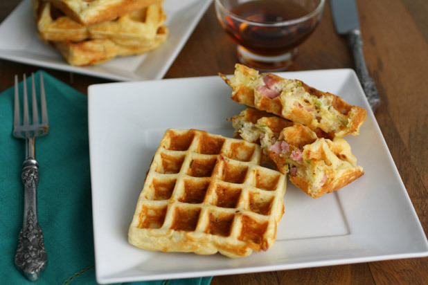 Savory Waffles with Ham, Cheddar & Brussels Sprouts Recipe