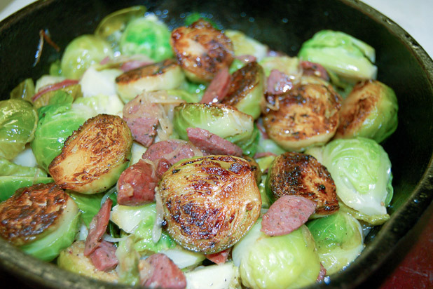 Roasted Brussels Sprouts with Smoked Sausage Recipe