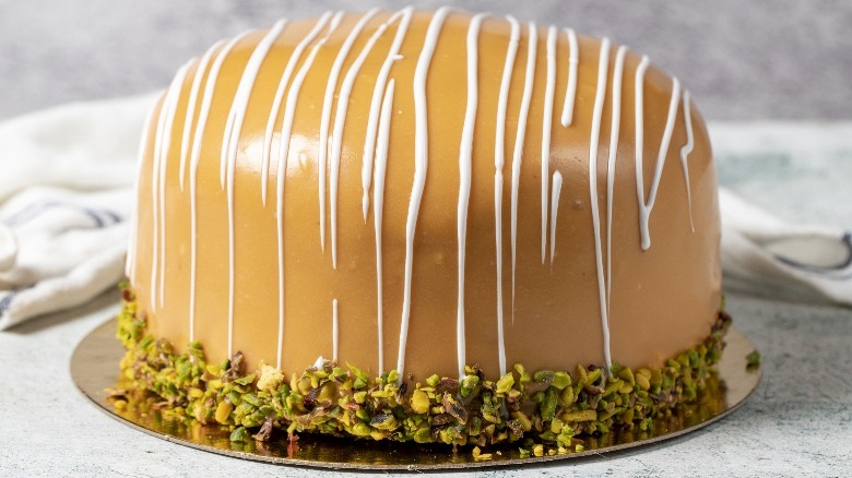 Caramel cake on cake board