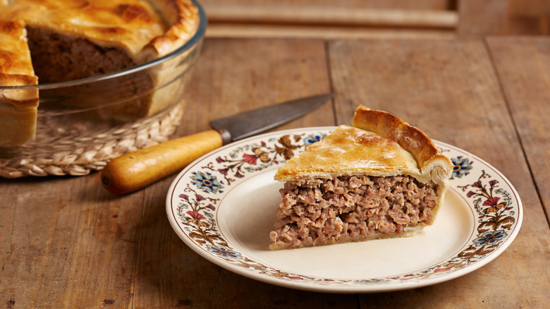 Slice of tourtière meat pie