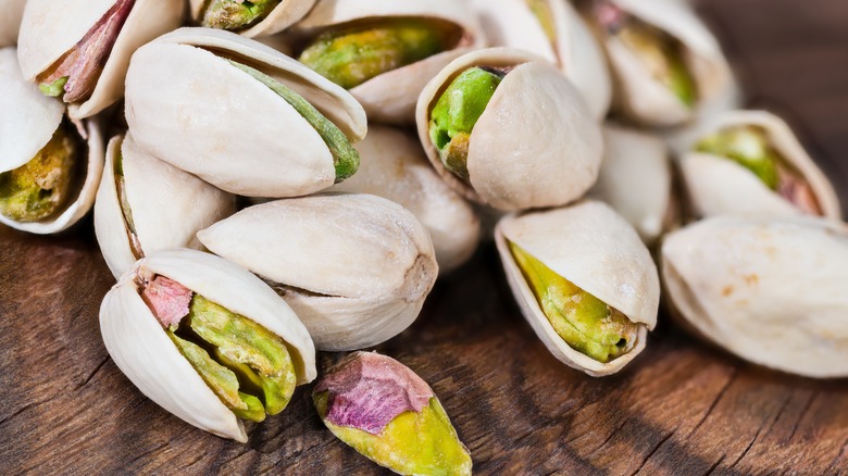 Pistachios on table