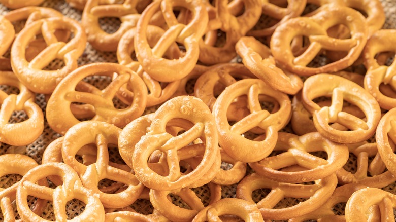 Close-up of pile of pretzels