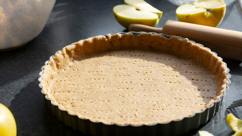 Shortbread crust in baking pan