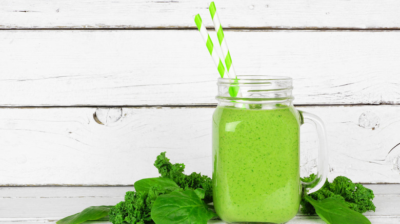 green smoothie in mason jar