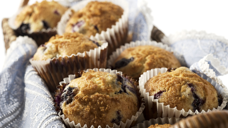 basket of blueberry muffins