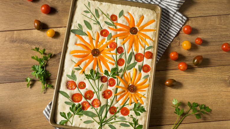 Focaccia dough with vegetable art