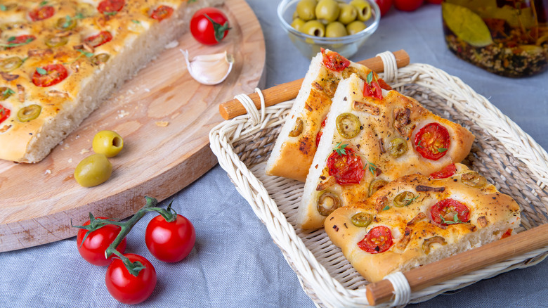 Focaccia slices in basket