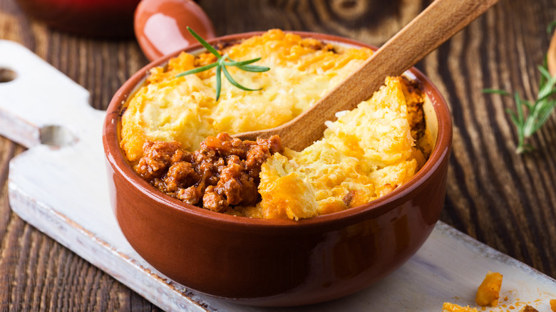 shepherd's pie with wooden spoon