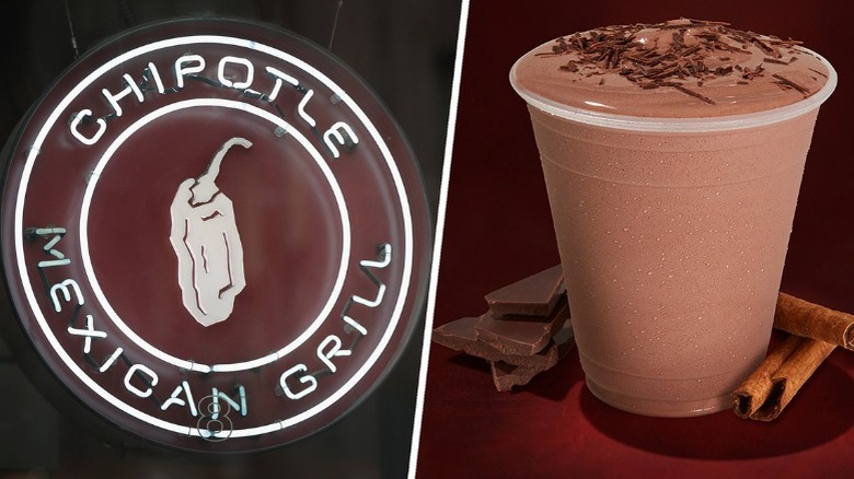 Chipotle chocolate shake beside sign