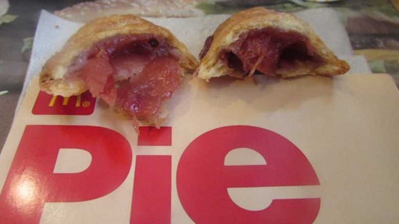 McDonald's cherry pie halved on box