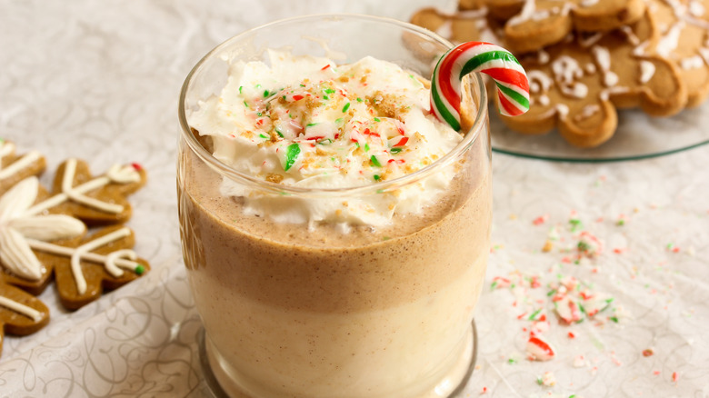 eggnog milkshake with candy cane