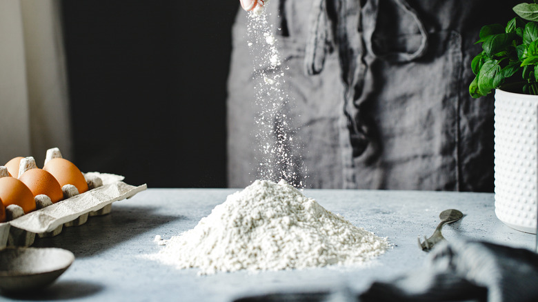 Plain flour on table